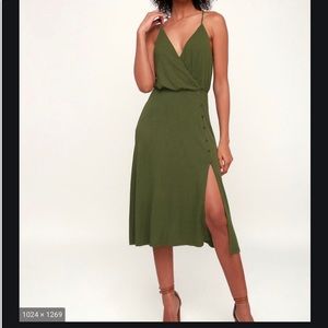 Palm Tree Breeze Olive Green Ribbed Midi Dress
